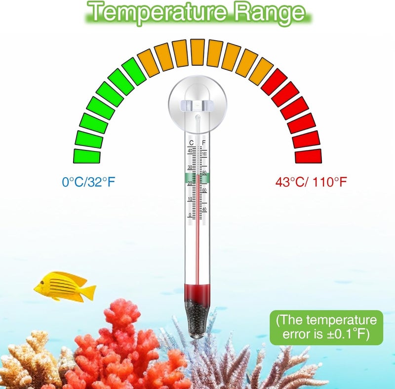 Dreyoo 2 Pcs Floating Aquarium Thermometers, Floating Glass Aquarium Thermometer with Suction Cup, Mercury Free Large Standing Thermometer for Freshwater and Saltwater Fish - Image 2
